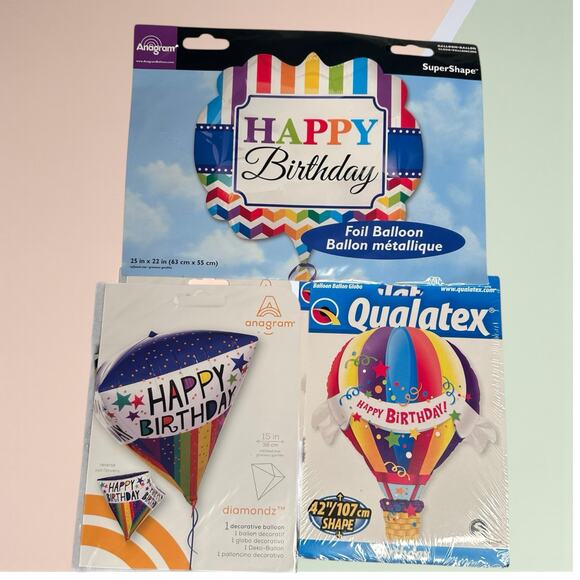 Premium Happy Birthday Balloon Set – 3 Pc Bundle Anagram/Qualatex Foil Balloons - Picture 2 of 8